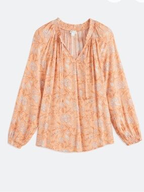 Arket Peach and White Floral Peasant Blouse